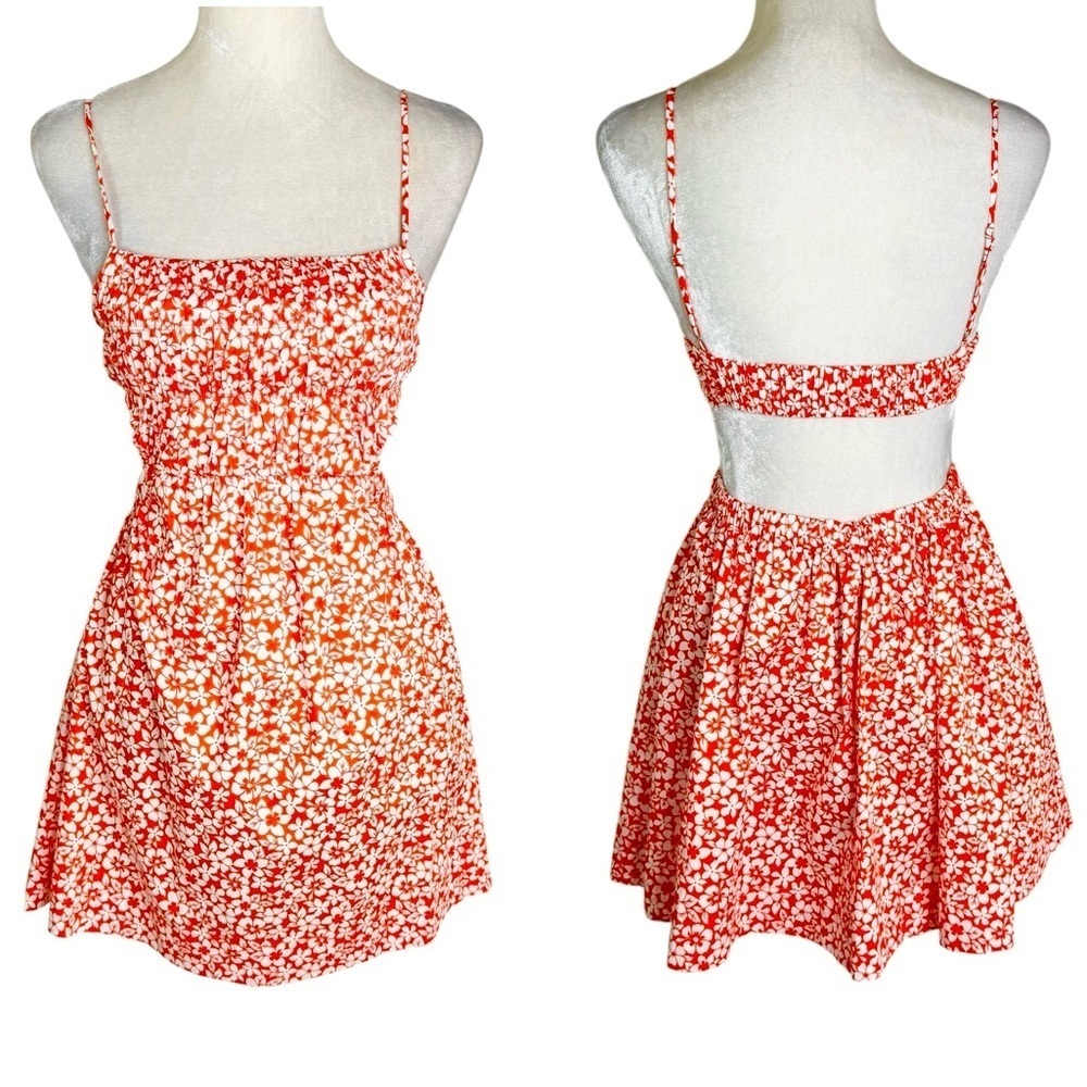 NWT Revolve NIA Open Back Smocked Floral Mini Dress Orange Size S - Picture 4 of 13
